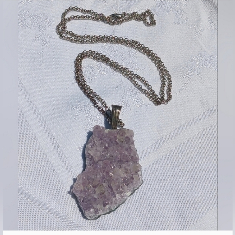 Amethyst--February Birthstone!!-- Raw Crystal Pendant, 24" silver chain,